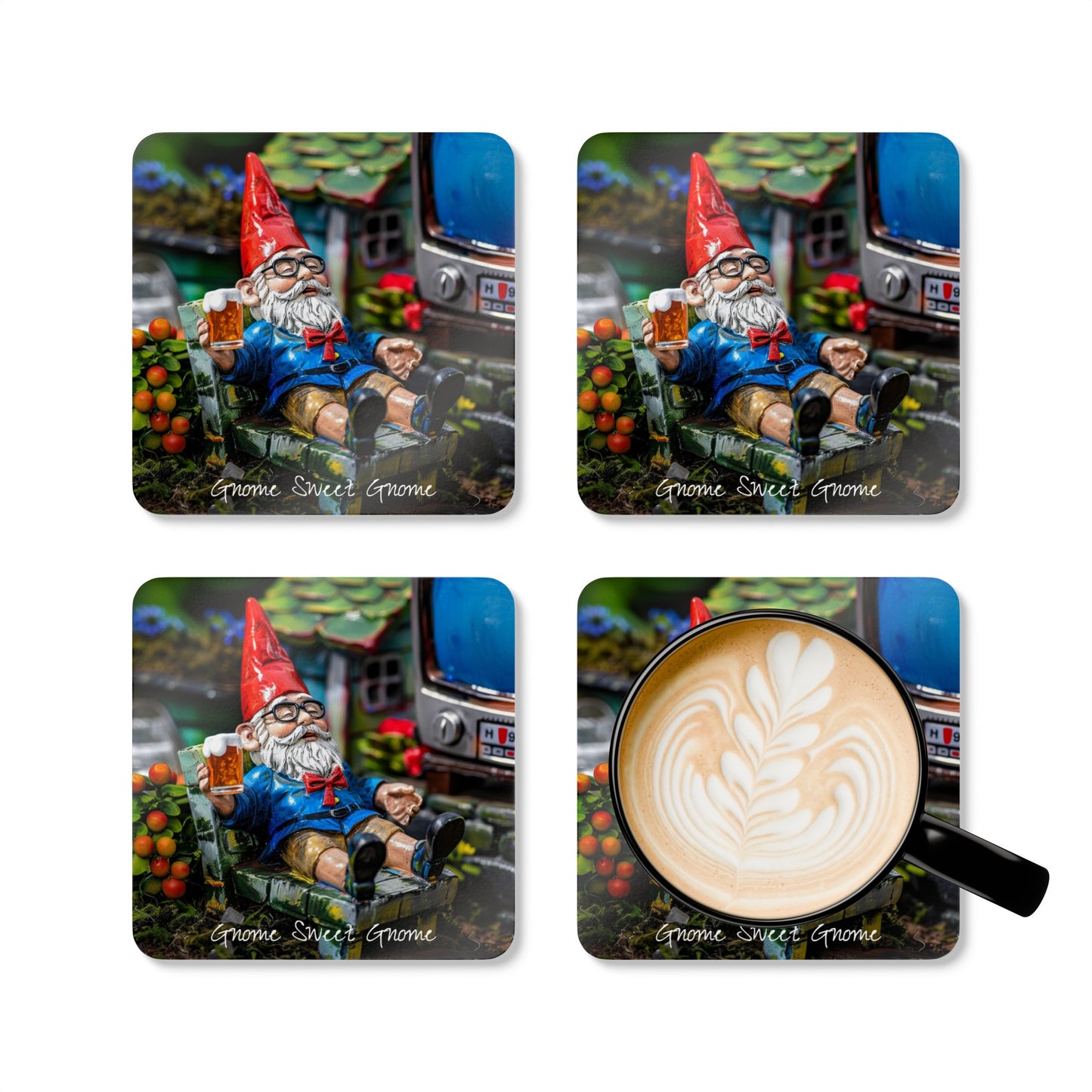 Gnome Sweet Gnome Collection - Corkwood Coaster Set (Brewski)