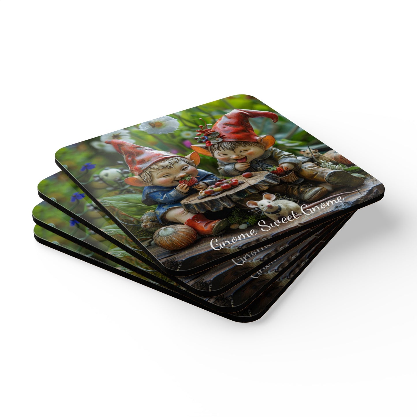 Gnome Sweet Gnome Collection - Corkwood Coaster Set (Snack Time)