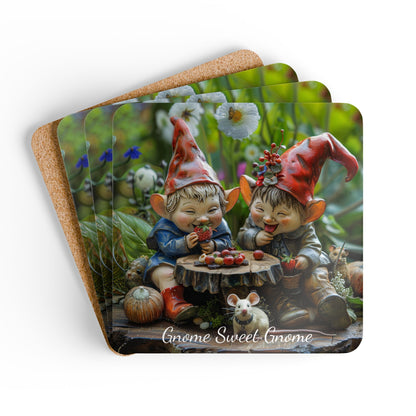 Gnome Sweet Gnome Collection - Corkwood Coaster Set (Snack Time)